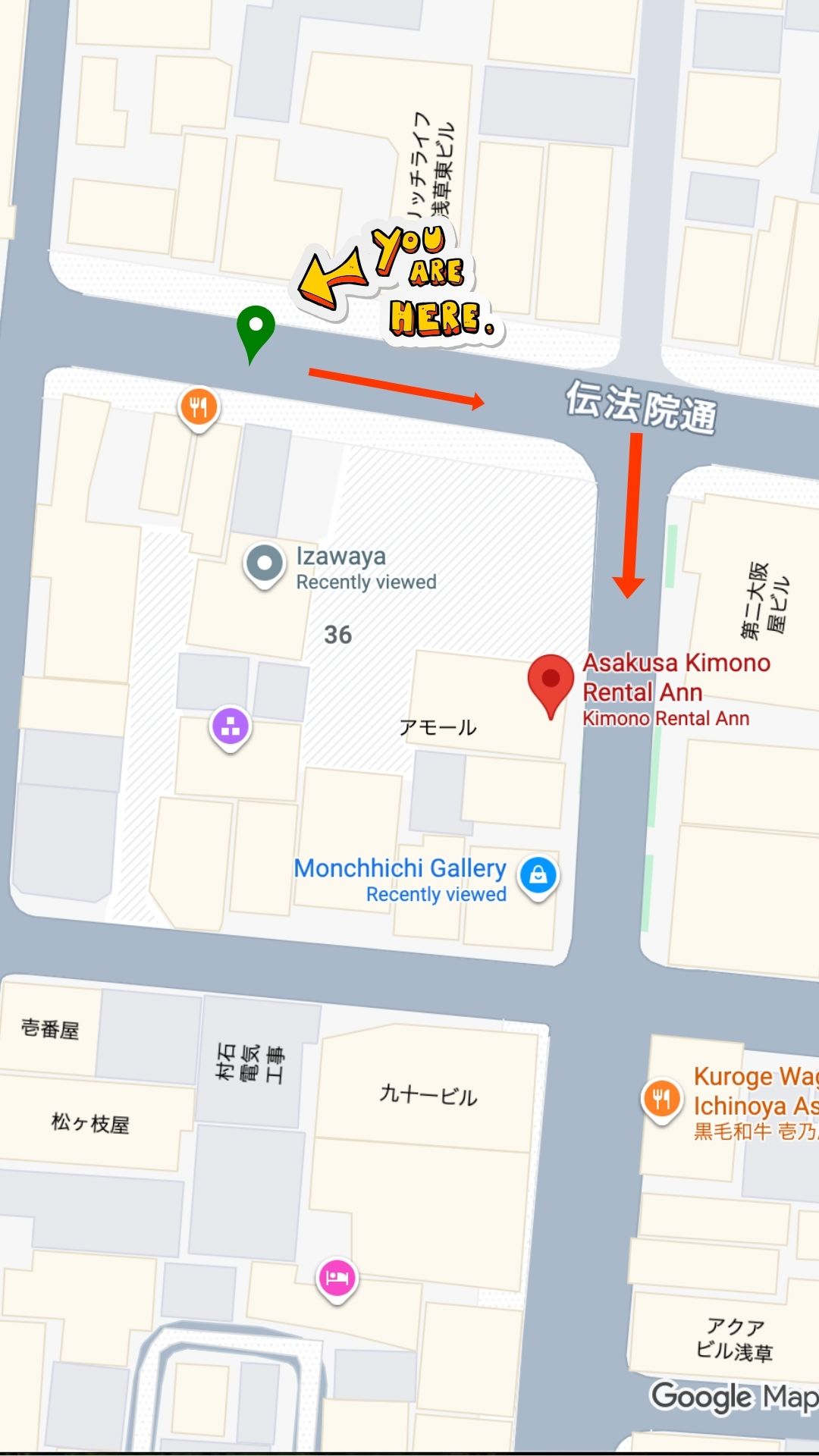 Route 1 — you are here on map